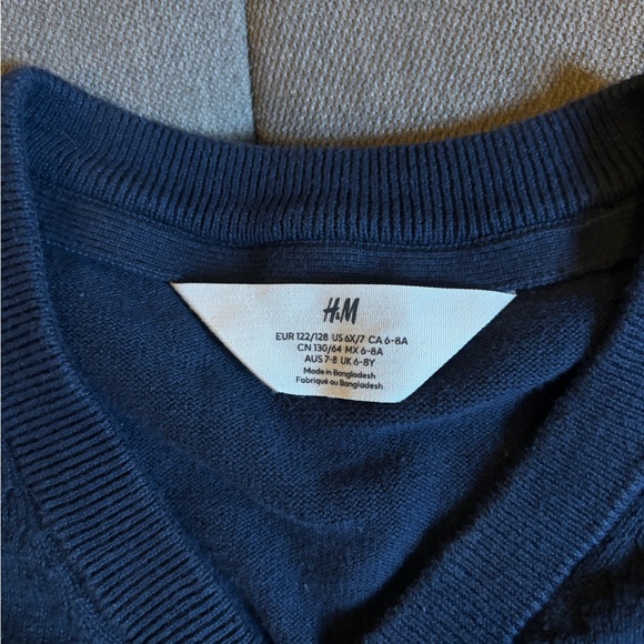 H&M Fine-knit Cotton Cardigan, Navy Blue, Size 6-8Y - Picture 3 of 3